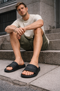 Strap Slide Sandals — Black