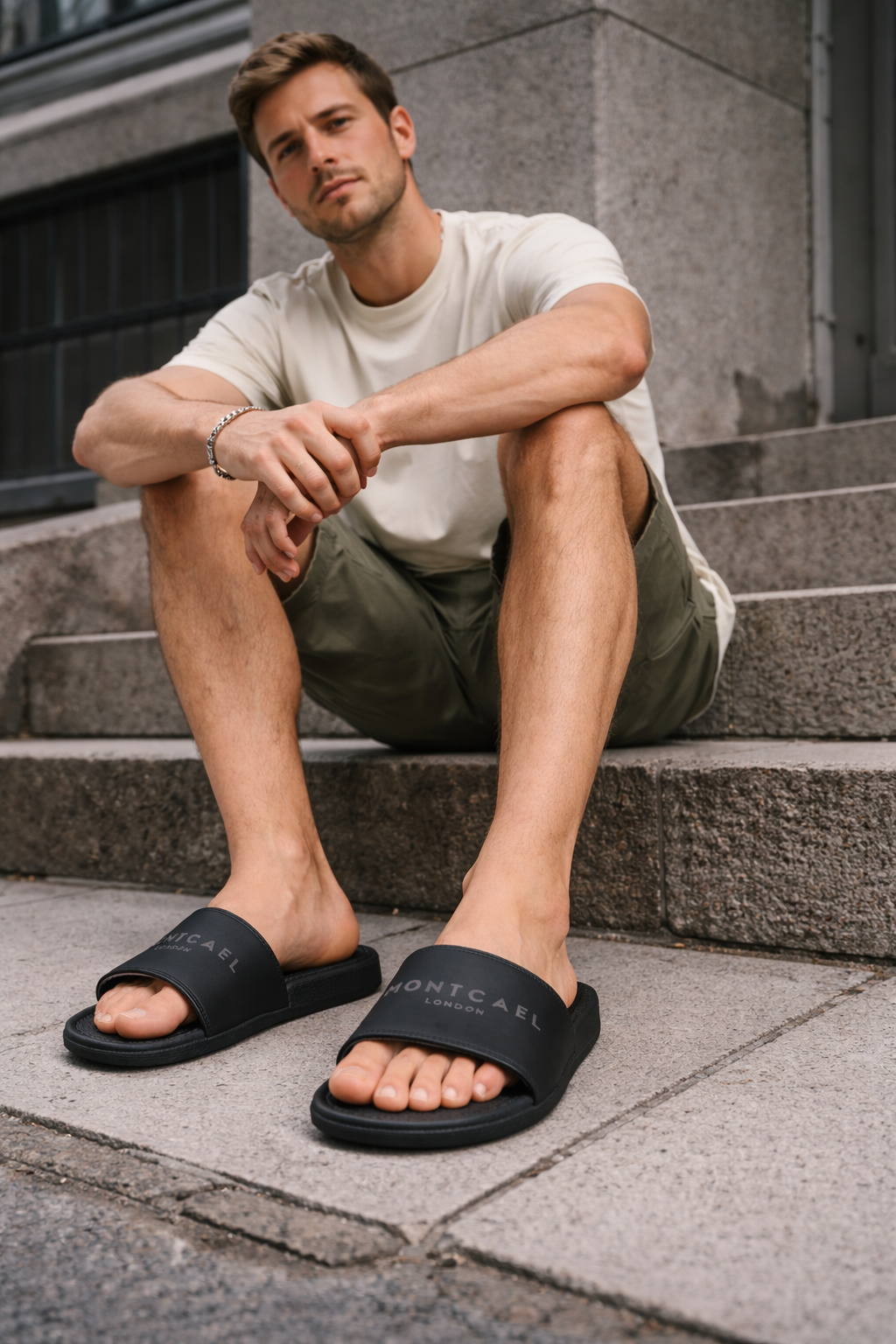 Strap Slide Sandals — Black