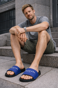 Strap Slide Sandals — Blue